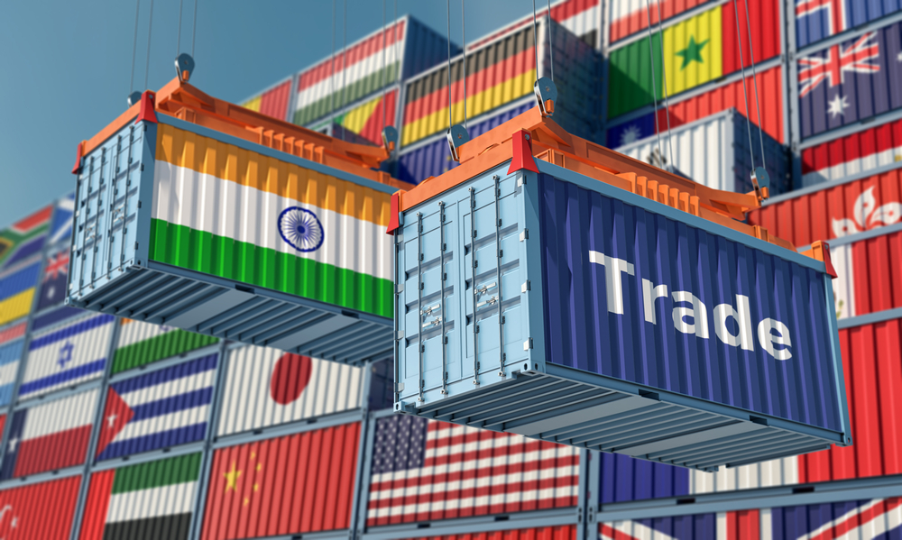 Trading,India.,Container,With,India,Flag,On,A,Container,Terminal.