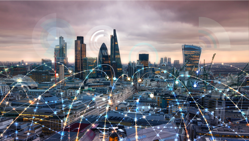City,Of,London,At,Sunset,With,Communication,Icons,And,Network