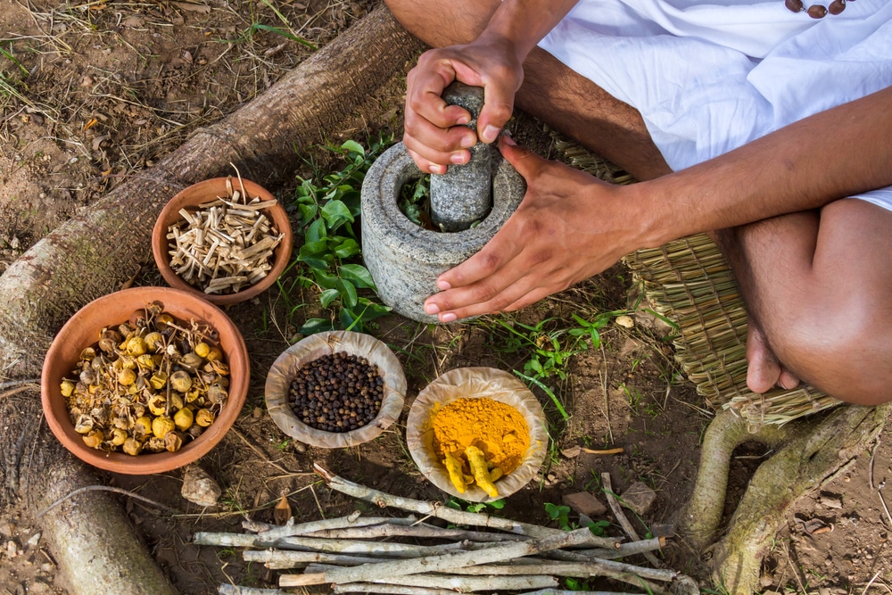 A,Young,Man,Preparing,Ayurvedic,Medicine,In,The,Traditional,Manner.